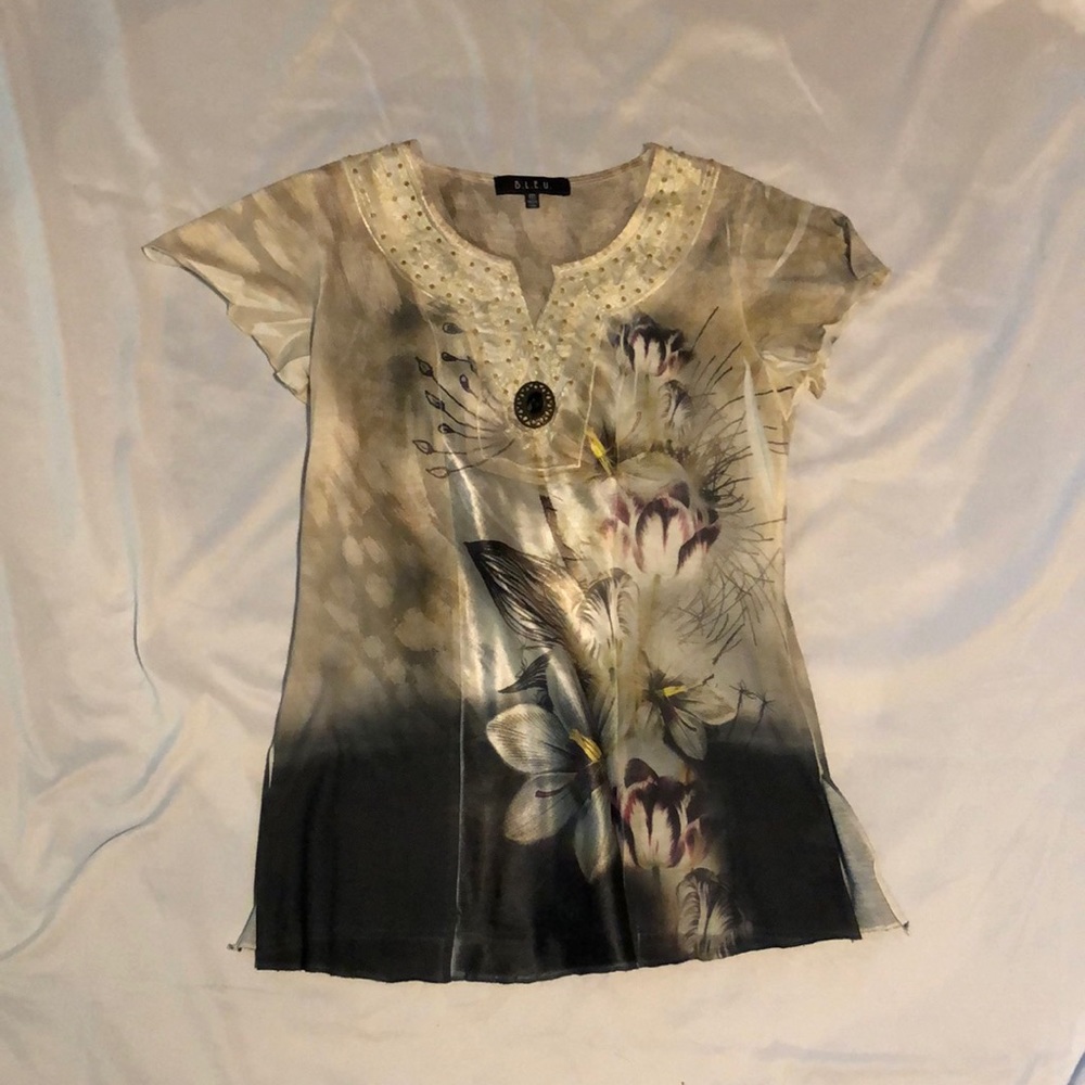 Flower shirt with bead and gem detailing